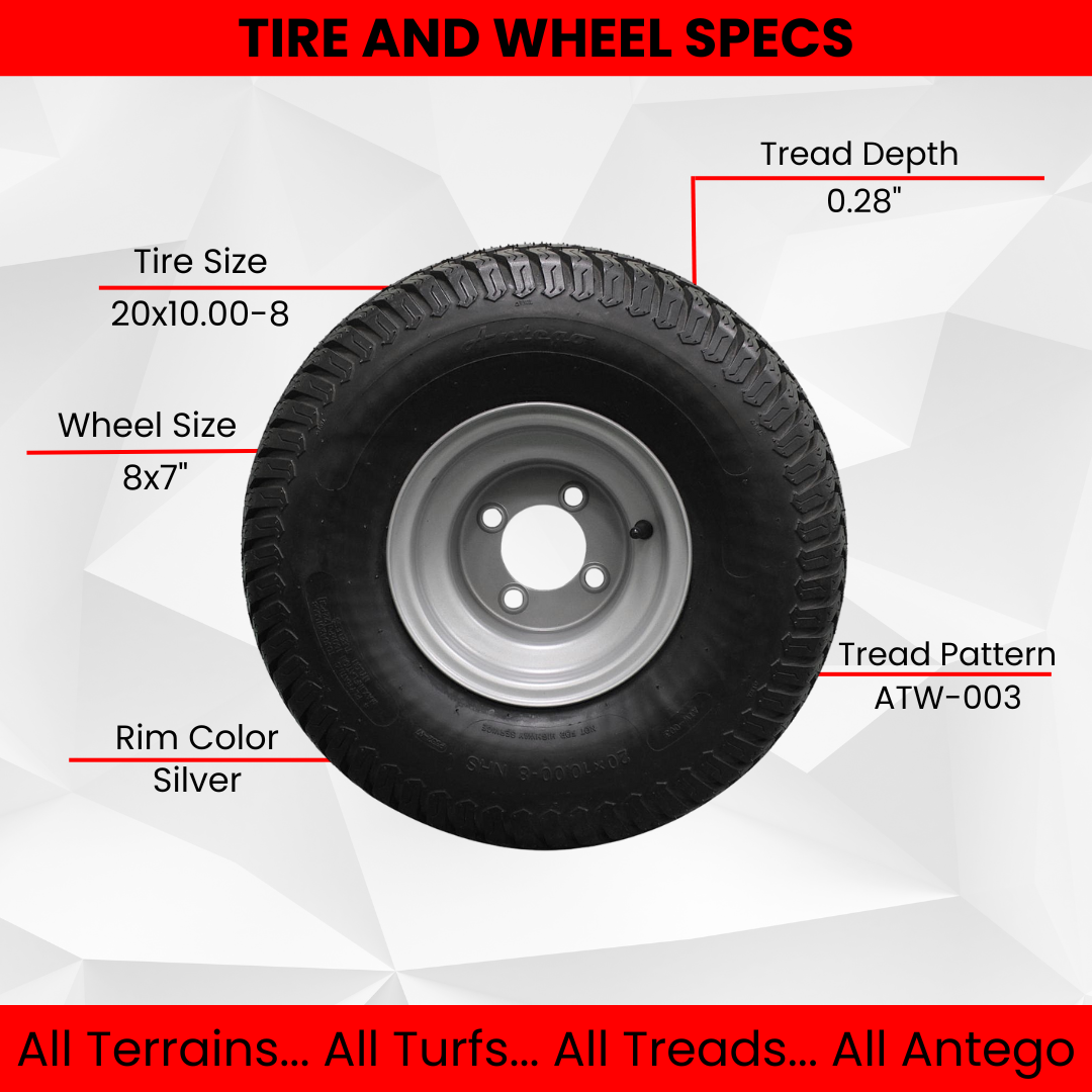 20x10.00-8 4 Ply Turf Tires with 8x7 Wheels Lawn & Garden Mower and Golf Cart (Qty: 1)