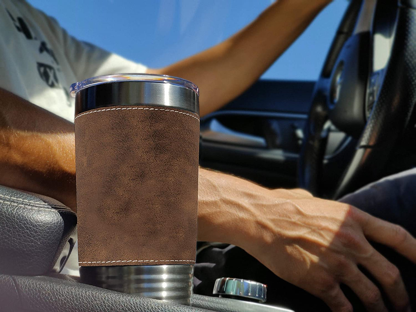 20oz Faux Leather Tumbler Mug, Baseball Ball, Personalized Engraving Included