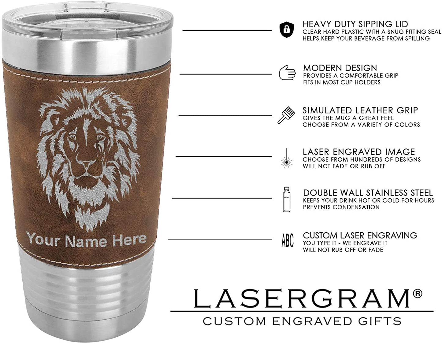 20oz Faux Leather Tumbler Mug, Baseball Ball, Personalized Engraving Included