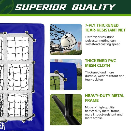 9 Hole Pitching Net, Heavy-Duty Baseball Net with Strike Zone for Pitching and Hitting, Height Adjustable Training Equipment with 9 Pocket Pitching Target for Baseball & Softball Practice