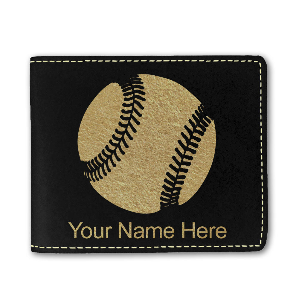 Faux Leather Bi-Fold Wallet, Baseball Ball, Personalized Engraving Included