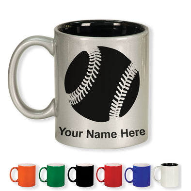 11oz Round Ceramic Coffee Mug, Baseball Ball, Personalized Engraving Included