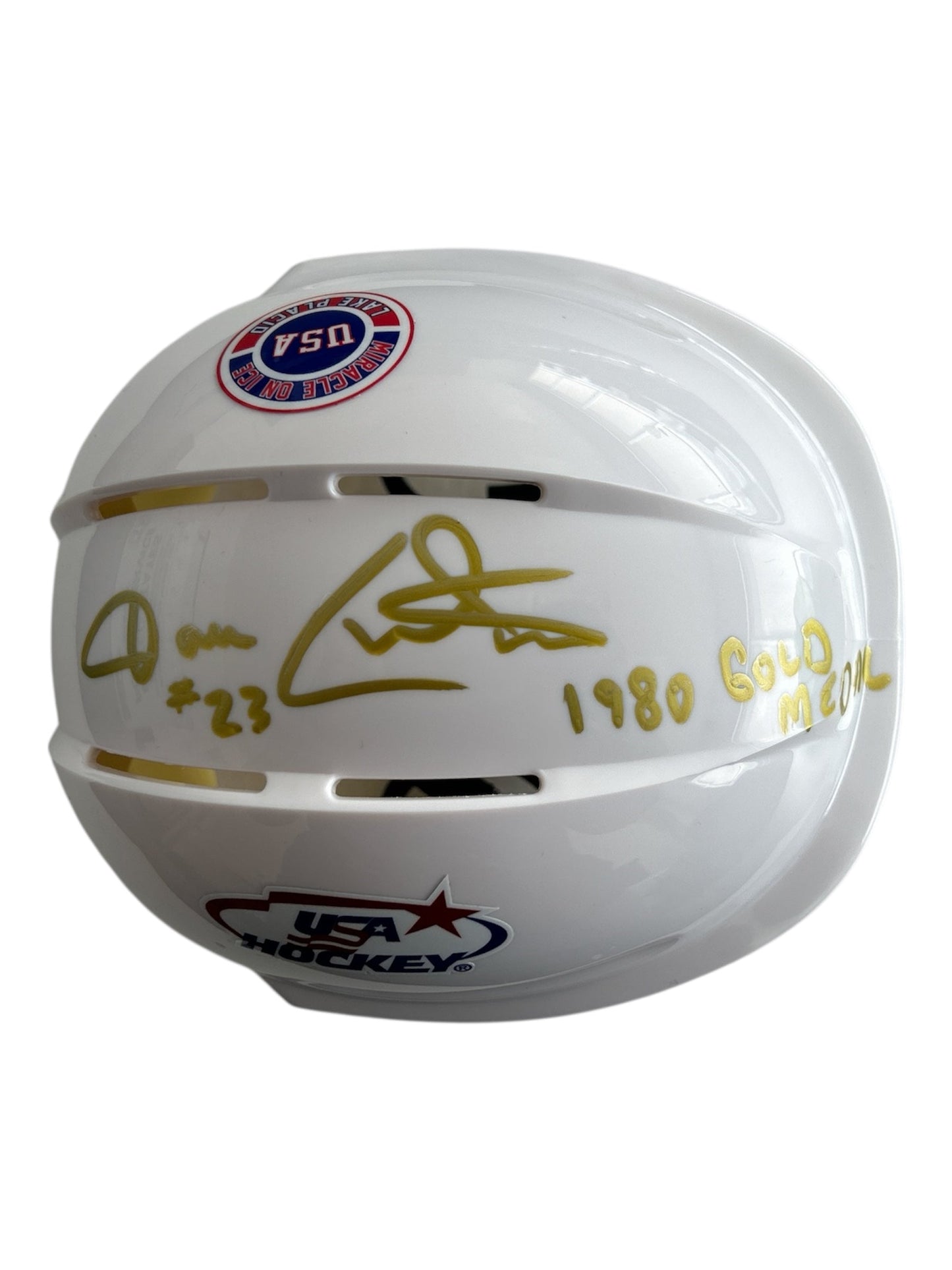 Dave Christian USA Hockey Miracle on Ice White Mini Hockey Helmet Hand Signed