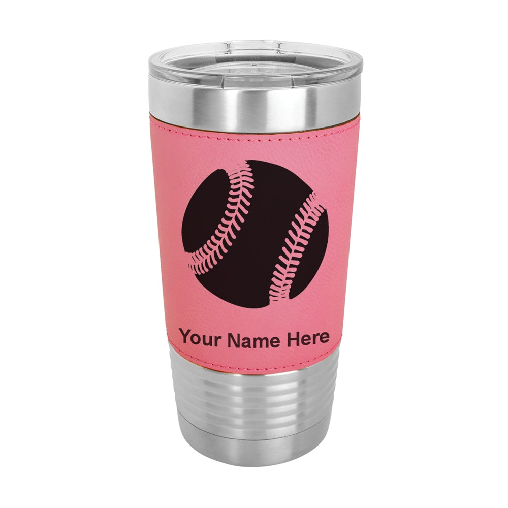 20oz Faux Leather Tumbler Mug, Baseball Ball, Personalized Engraving Included
