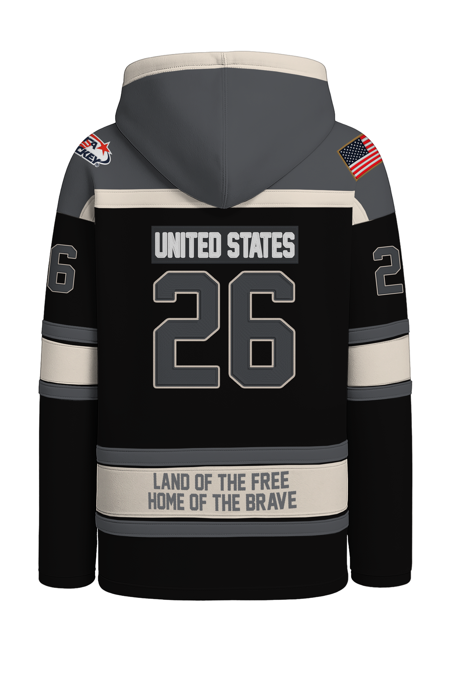 USA Hockey Shield Logo Official Embroidered Performance Black Lace Hoodie