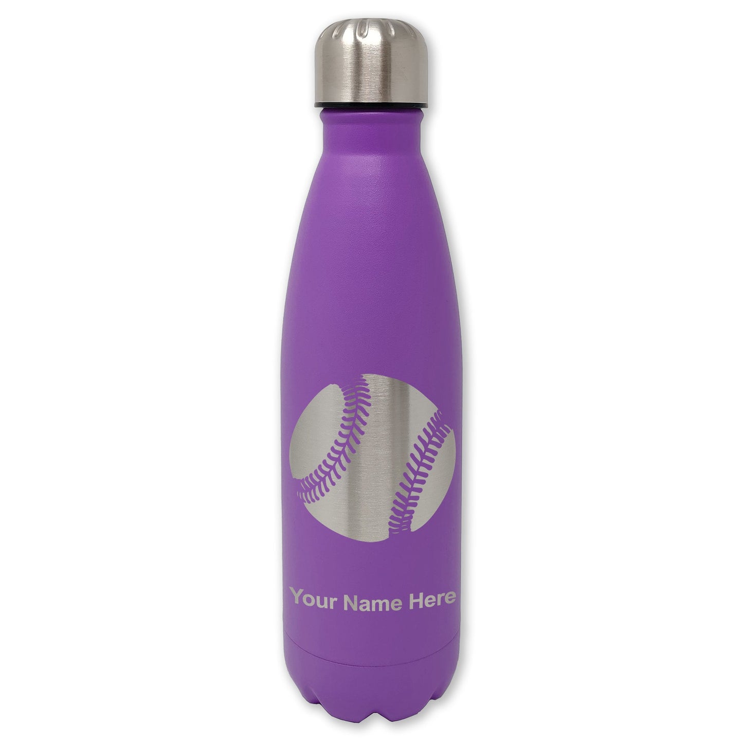 LaserGram Double Wall Water Bottle, Baseball Ball, Personalized Engraving Included