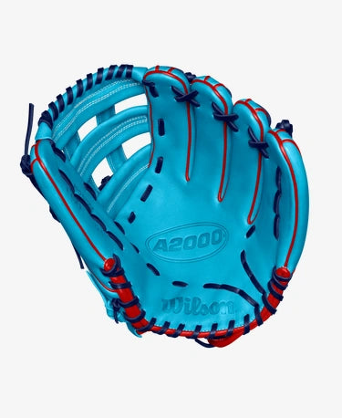 Wilson 2024 Fall A2000 1750 Sky Blue/Red 12.50" Baseball Glove WBW102706125