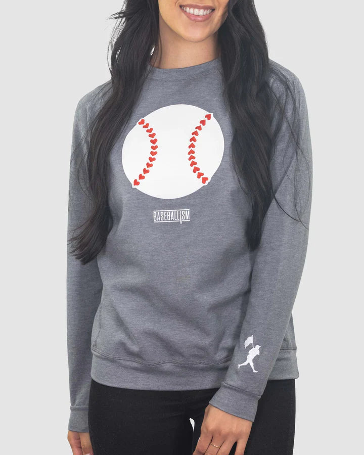 Baseballism Stitched Heart Seams Women's Crew Neck Sweatshirt