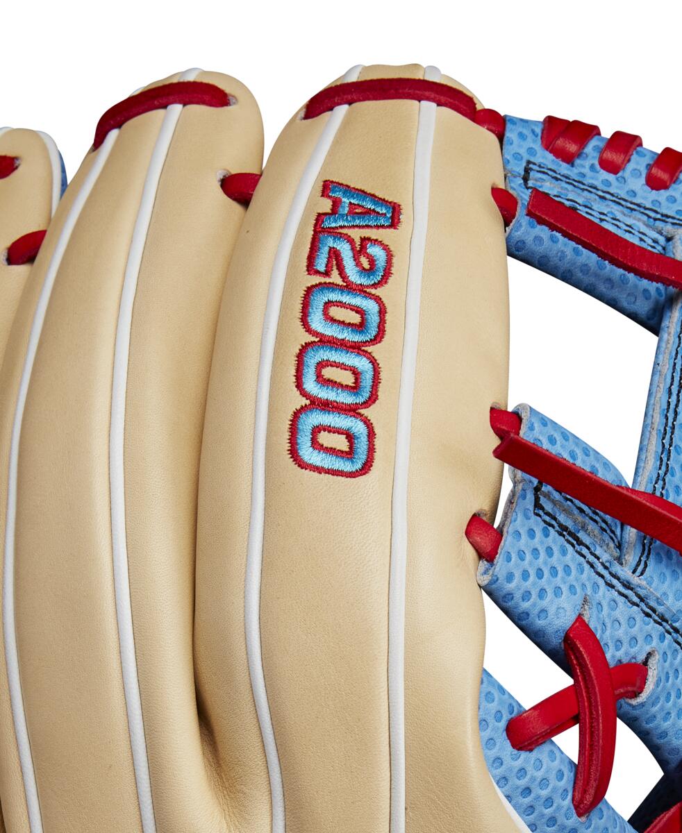 Wilson 2024 Fall A2000 1975 Blonde/Sky Blue 11.75" Baseball Glove WBW1022681175