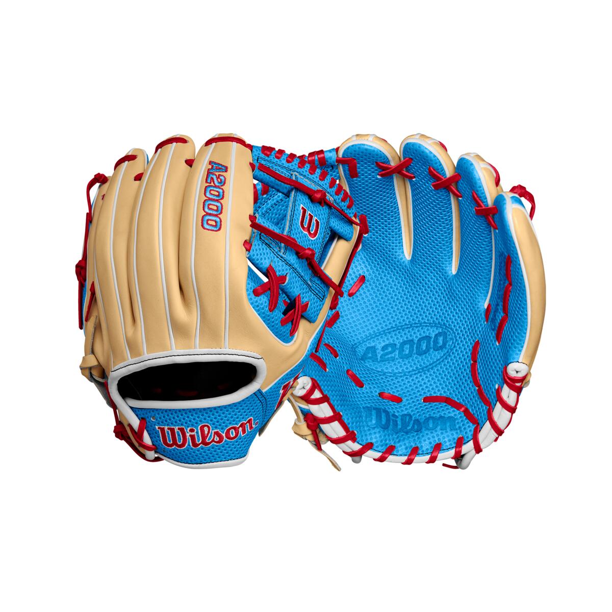 Wilson 2024 Fall A2000 1975 Blonde/Sky Blue 11.75" Baseball Glove WBW1022681175