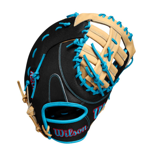 Wilson 2024 Fall A2000 1679SS Black/Sky Blue 12.5" Baseball First Base Mitt WBW102279125