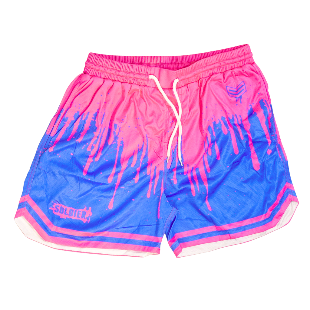 Soldier Tank Baseball Shorts Blue Pink