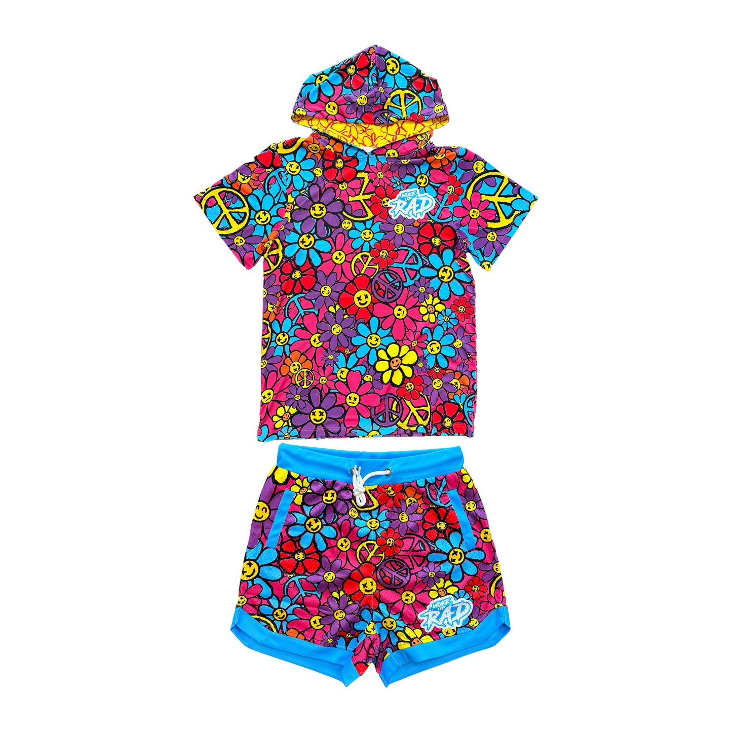 Woke Up RAD - Premium Short Sleeve Hooded Tee (Peace & Petals)