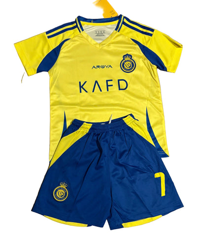 Ronaldo Yellow Al Nassr Kids Away Soccer Jersey Kit Youth Toddler Sizes