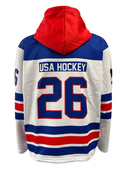 USA Hockey Shield 2026 Replica Jersey White Hoodie-(Out of stock sizes will ship by 03/01/2026)