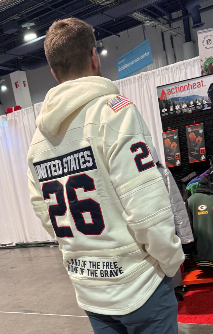 USA Hockey Shield Logo Official Vintage Look Embroidered White Lace Hoodie