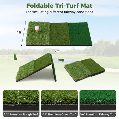 Golf Practice Net 10.3x6.5ft with Foldable Tri-Turf Mat