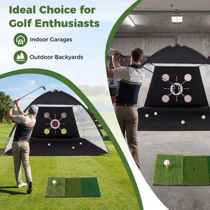 Golf Practice Net 10.3x6.5ft with Foldable Tri-Turf Mat