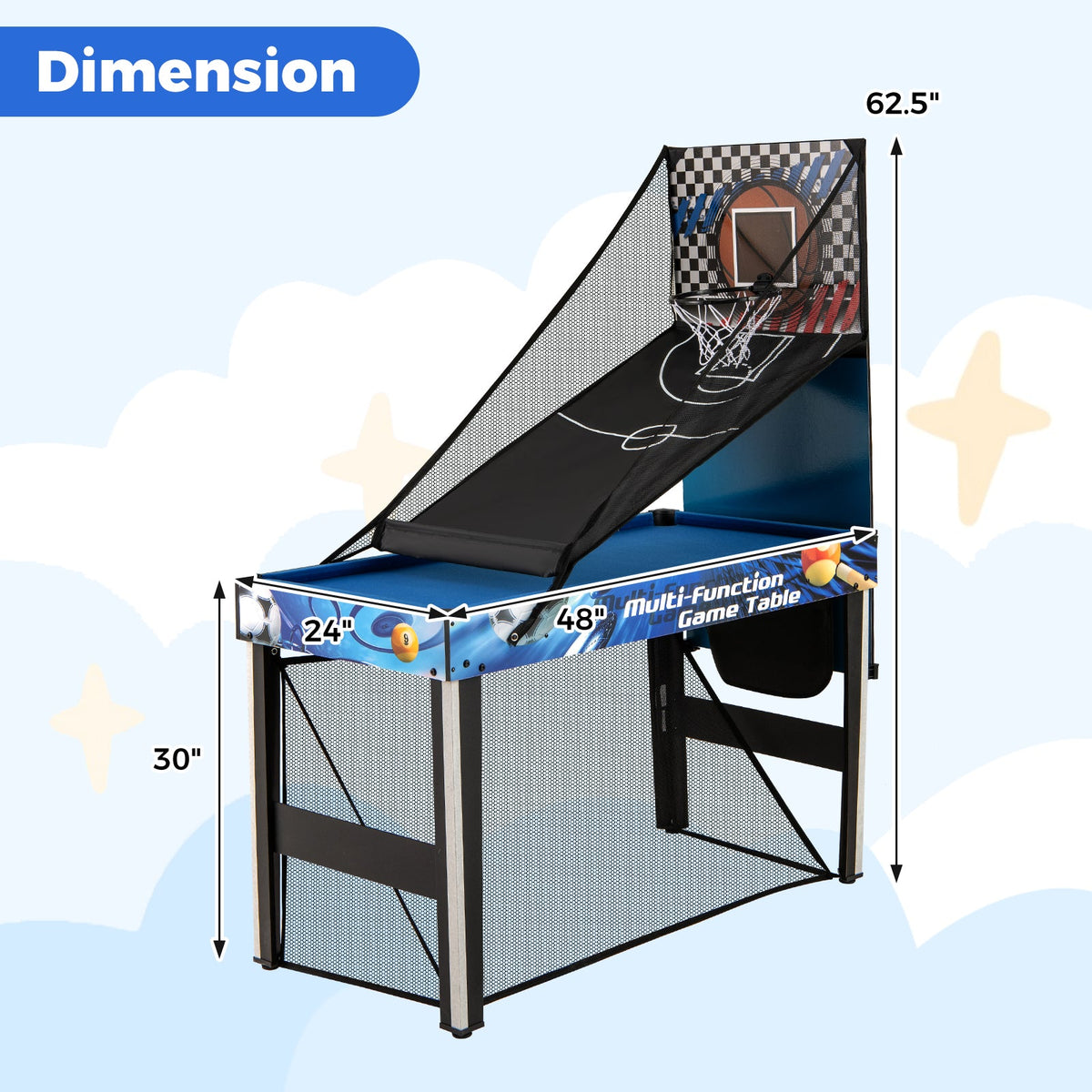 10-in-1 Combo Game Table Set with Table Tennis Basketball Soccer-Blue