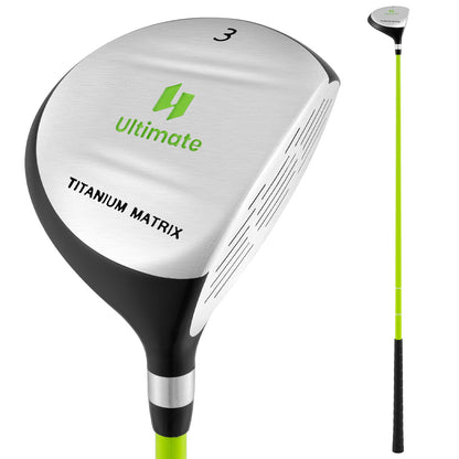 34 Inch 165CC Junior #3 Fairway Wood Golf Club with Fiberglass Shaft for Kids Ages 8-10