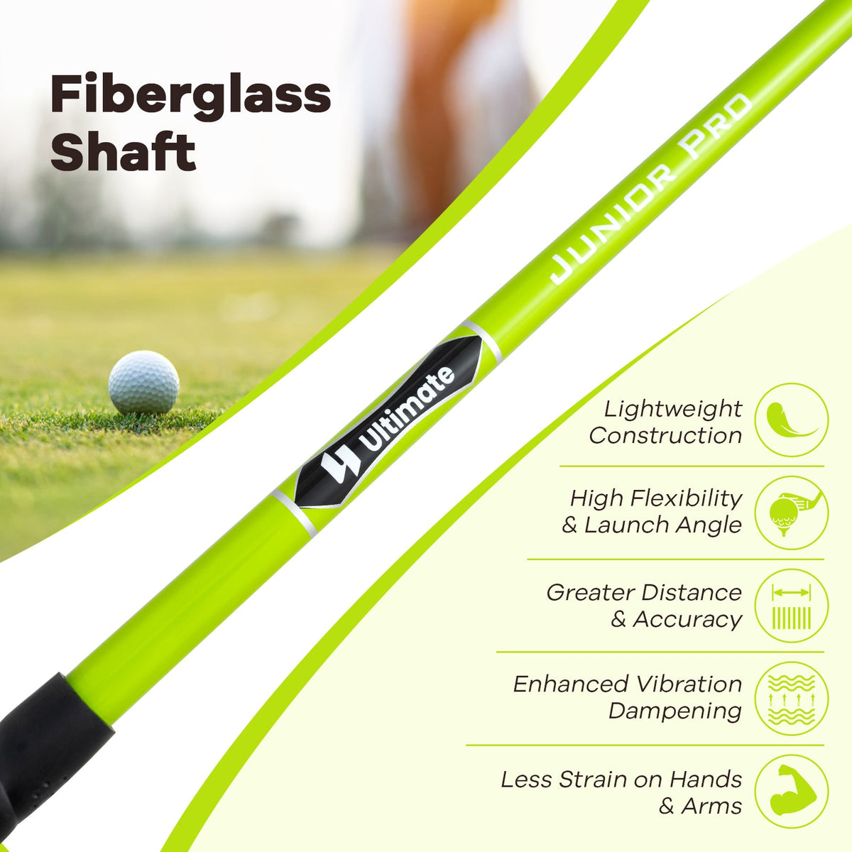 34 Inch 165CC Junior #3 Fairway Wood Golf Club with Fiberglass Shaft for Kids Ages 8-10