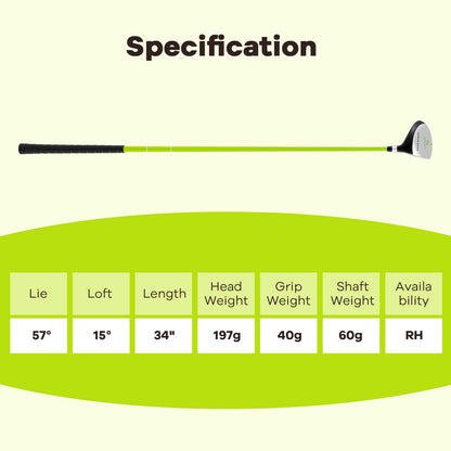 34 Inch 165CC Junior #3 Fairway Wood Golf Club with Fiberglass Shaft for Kids Ages 8-10