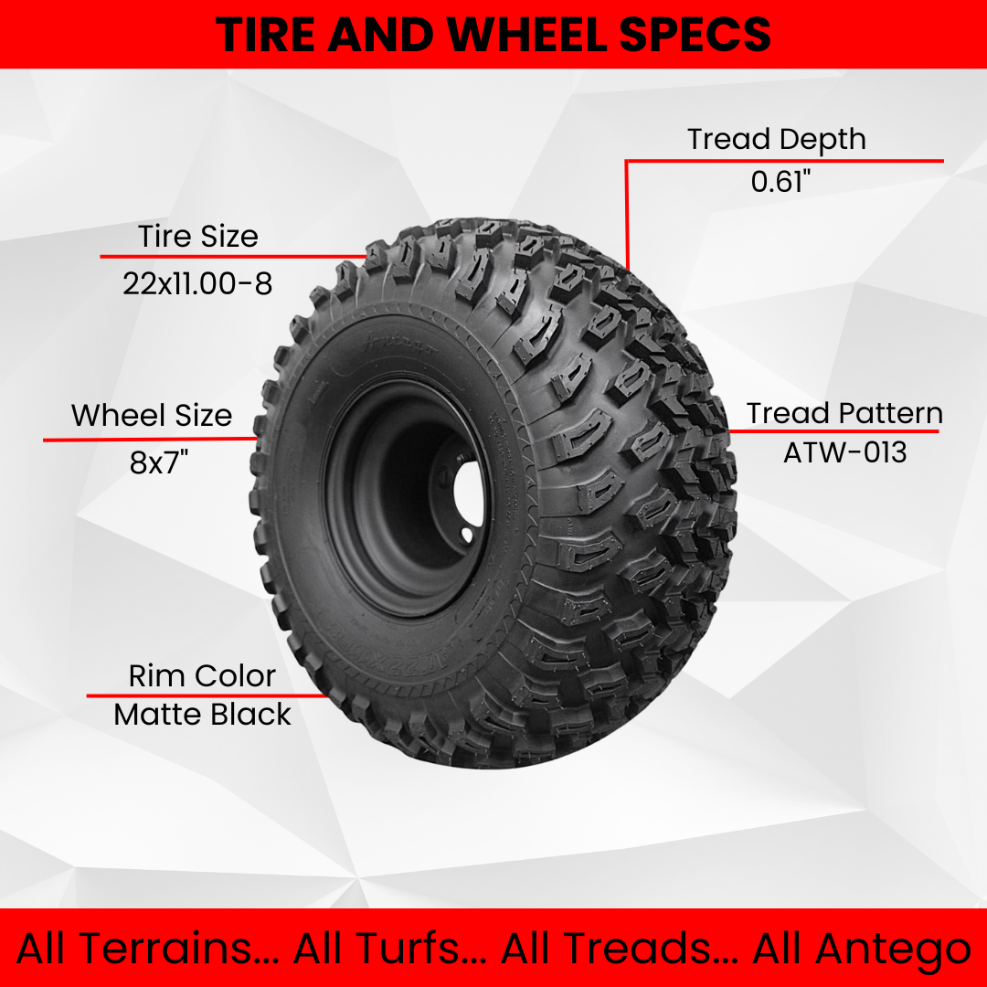 22x11.00-8 with 8x7 Matte Black Wheels for Golf Cart (Qty: 1)