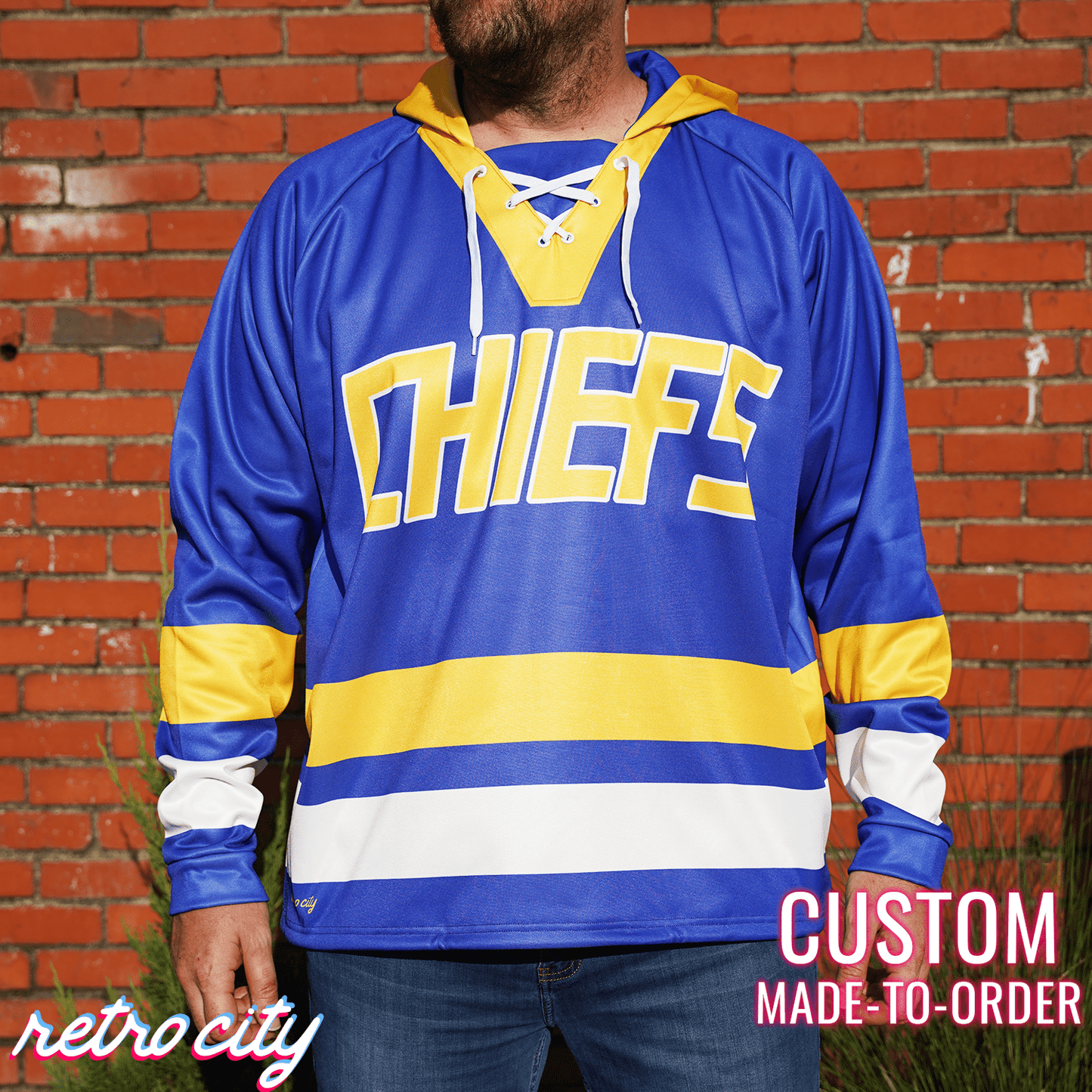 Charlestown Chiefs Slap Shot Custom Lace-Up Hockey Hoodie Sweater