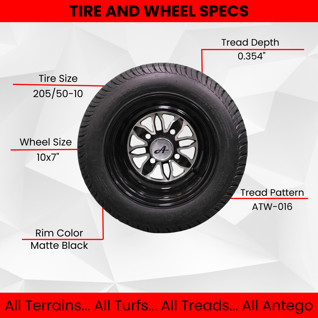 205/50-10 with 10x7 Fusion Glossy Black Wheels for Golf Cart (Set of 2)
