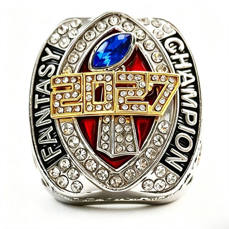 2027 Fantasy Football Championship Ring Replica – Ram Head Design with Color Enamel Details