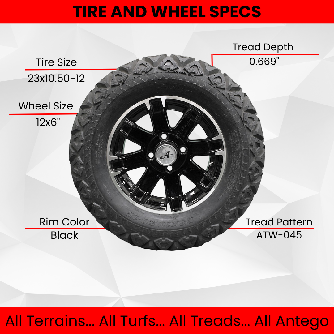 23x10.50-12 with 12x6 Black Aluminum Wheels for Golf/ATV/UTV (Qty: 1 Tire/Wheel Assembly)