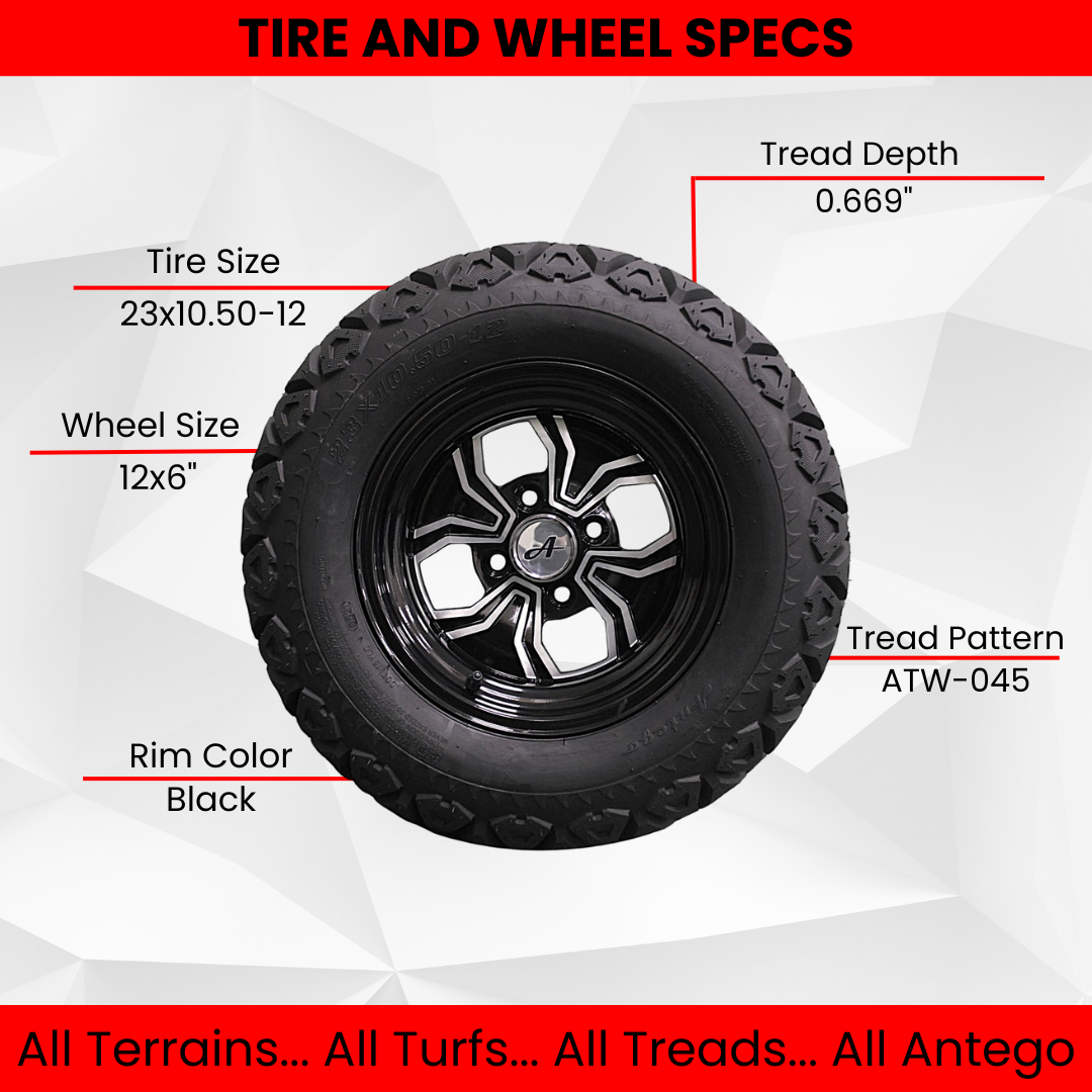 23x10.50-12 with 12x6 Black/Red Aluminum Wheels for Golf/ATV/UTV (Qty: 1)
