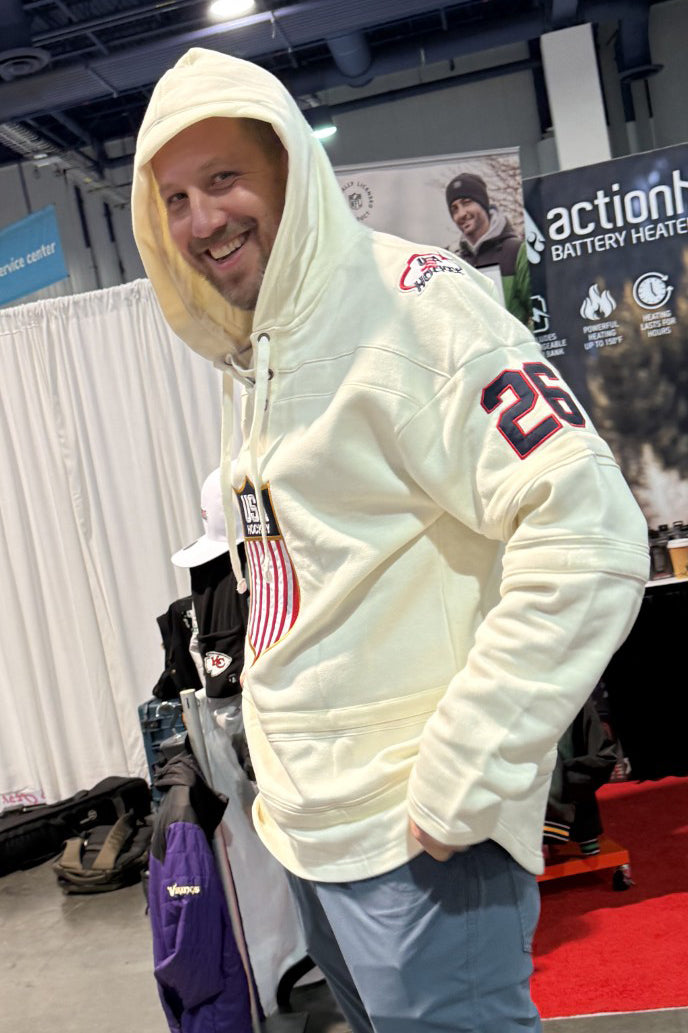 USA Hockey Shield Logo Official Vintage Look Embroidered White Lace Hoodie