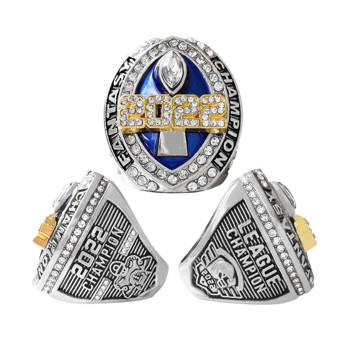 2022 Fantasy Football Champion Ring Set (5PCS) – Fan Gift Collection with Wooden Box