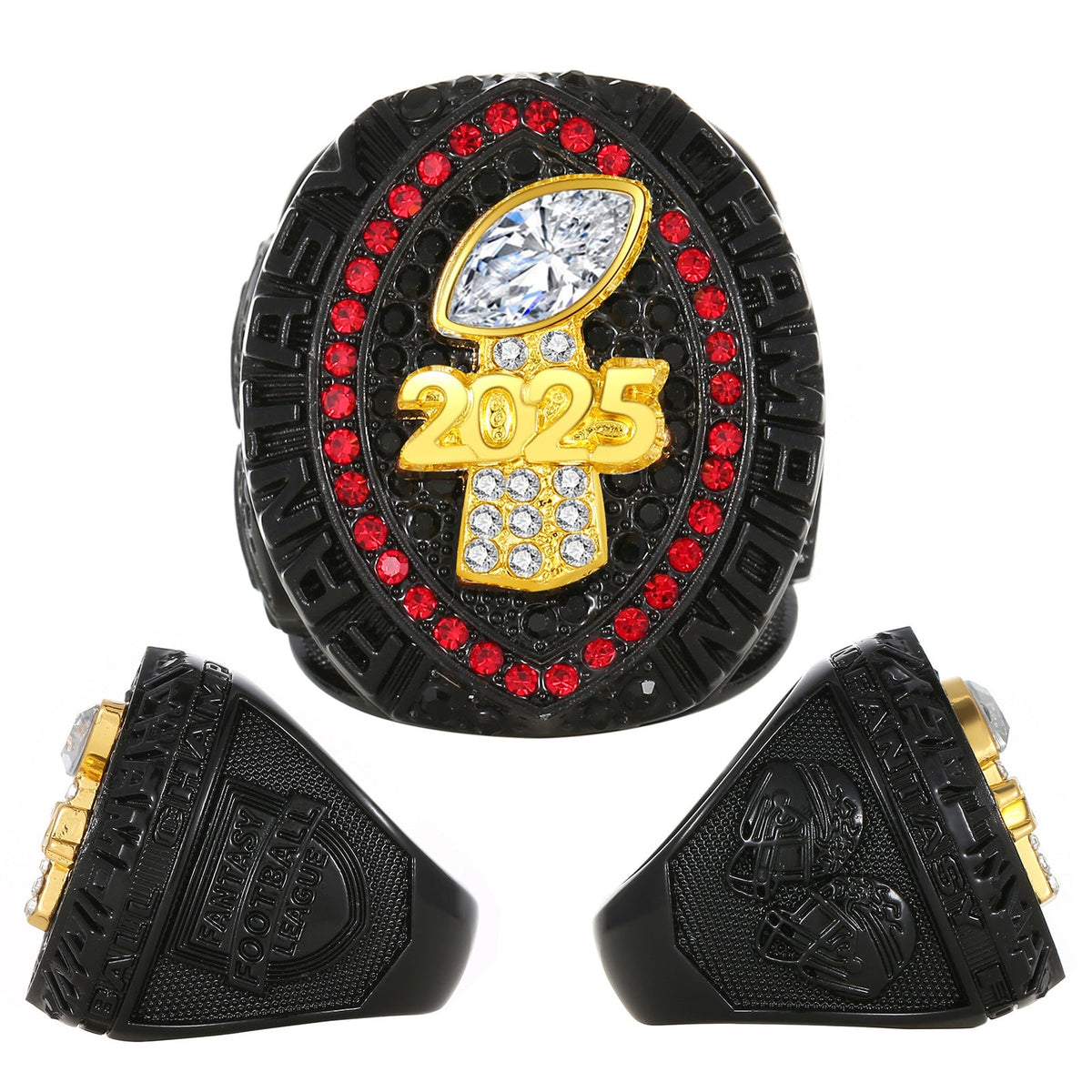 2025 Fantasy Football Championship Ring – Black Edition Fan Collectible Gift