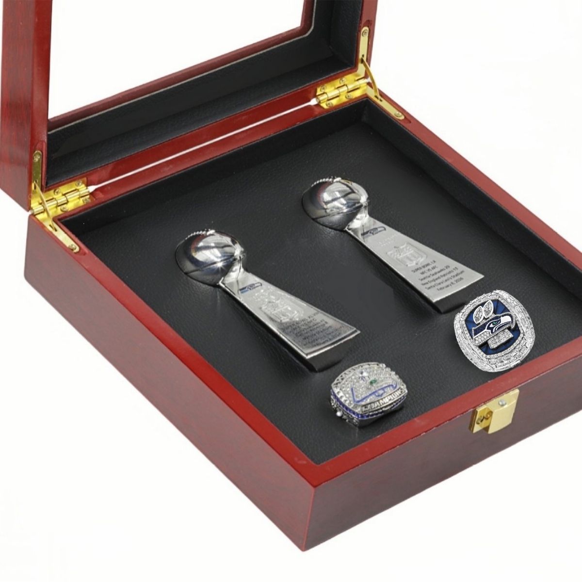 Seattle Football Championship Trophy & Ring Set – 2013 & 2025 Season Replica Collection