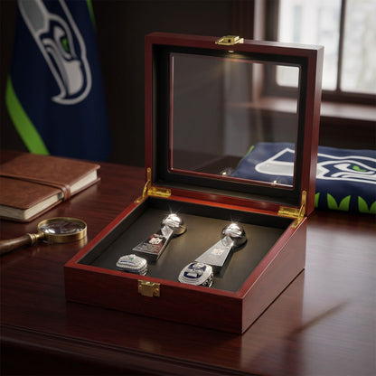Seattle Football Championship Trophy & Ring Set – 2013 & 2025 Season Replica Collection
