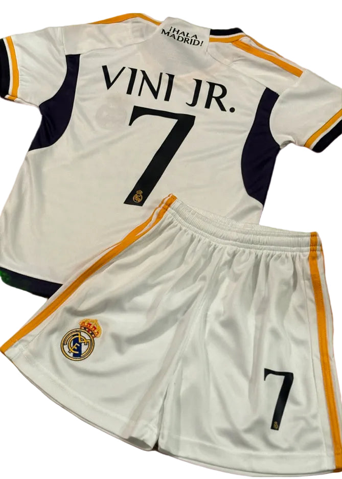Vini Jr Kids Jersey White/Gold Real Madrid Youth and Toddler Sizes