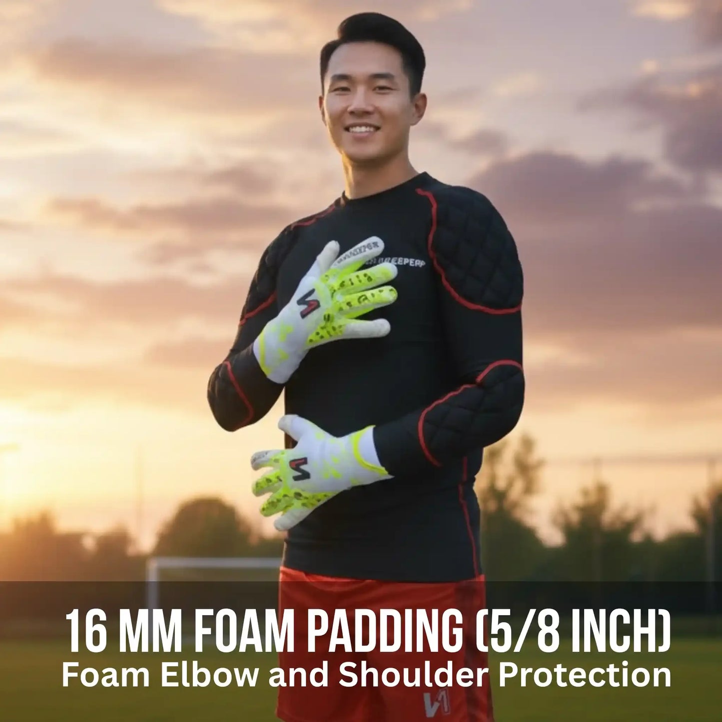 Padded Goalkeeper Compression Long Sleeve Under Shirt with 16mm Elbow & Shoulder Protection