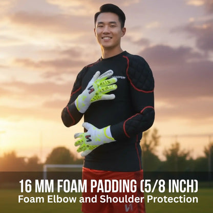 Padded Goalkeeper Compression Long Sleeve Under Shirt with 16mm Elbow & Shoulder Protection