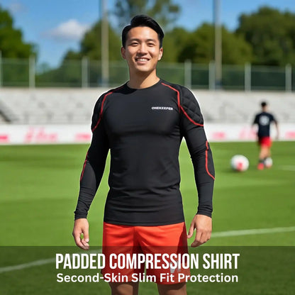 Padded Goalkeeper Compression Long Sleeve Under Shirt with 16mm Elbow & Shoulder Protection