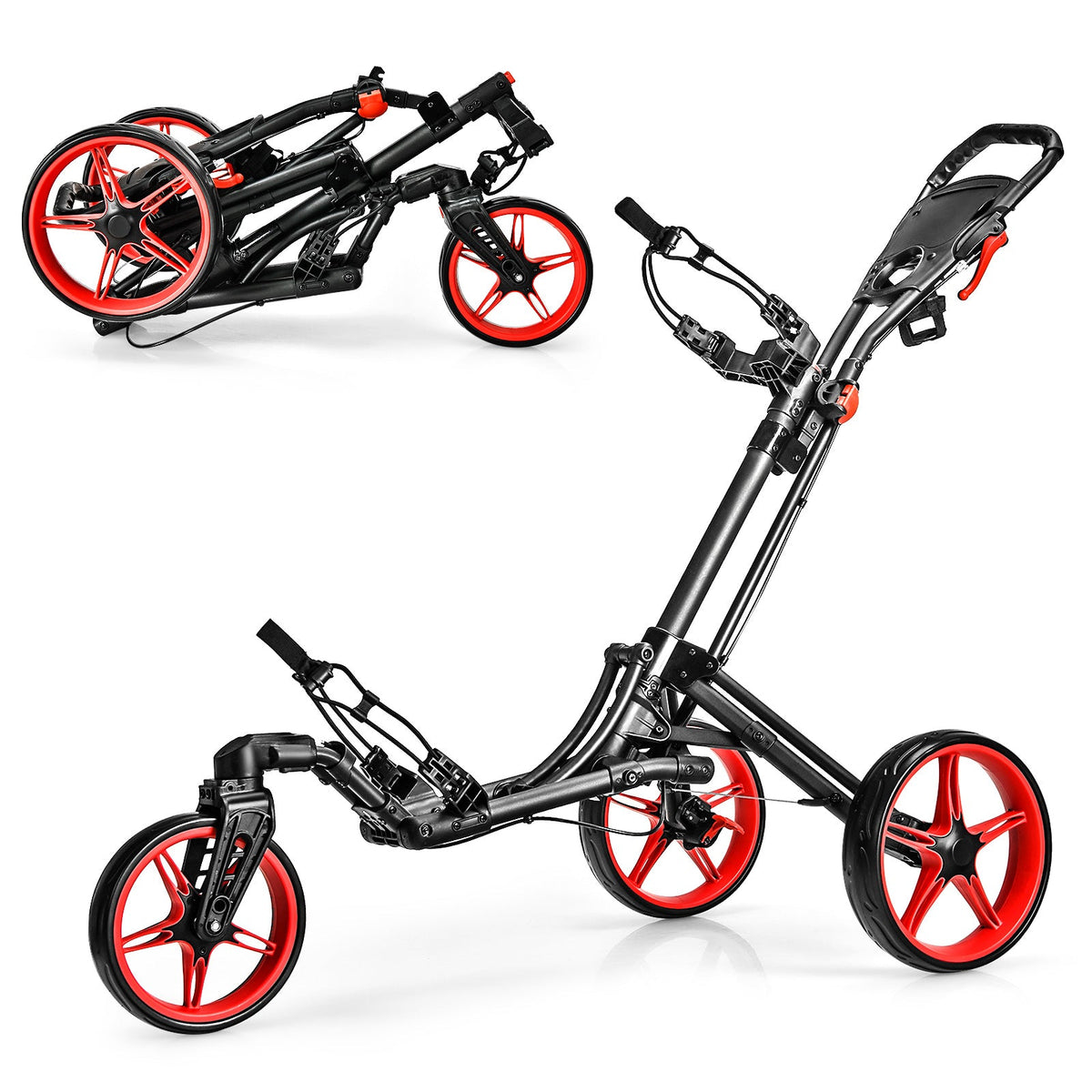 Folding Golf Push Cart with Scoreboard Adjustable Handle Swivel Wheel