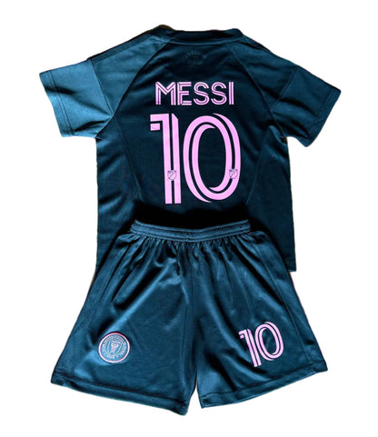 Lionel Messi Black Miami 2025 Kids Soccer Jersey Set Football