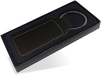 Faux Leather Rectangle Keychain, Baseball Ball, Personalized Engraving Included