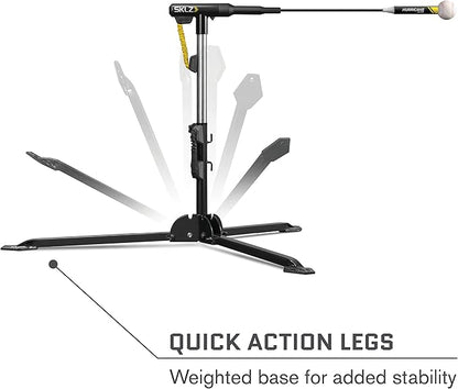SKLZ Hurricane Batting Swing Trainer for Baseball & Softball - Durable Swing Arm - 4 Power Band System - High-Visibility, Anti-Dent Target Ball Head - Screw-in Base Legs, Metal Stakes & Carry Bag