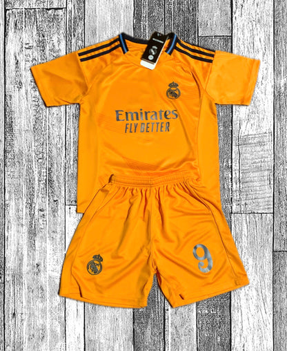 Kylian Mbappe Real Madrid Special Orange 3rd Jersey Toddler/Youth Soccer Jersey Kids Kit