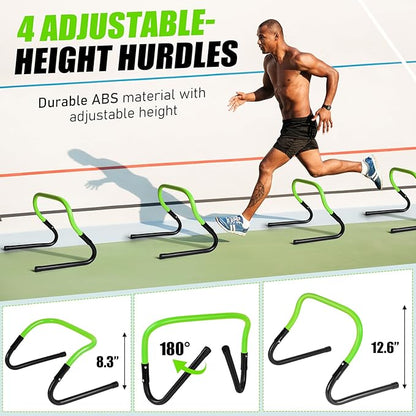 Soccer Training Equipment, Agility Speed Training Set with 20ft Speed Ladder, 12 Cones, 4 Adjustable Hurdles, Jump Rope, Parachute | Ideal for Basketball, Football Practise, for Kids, Youth, Adults