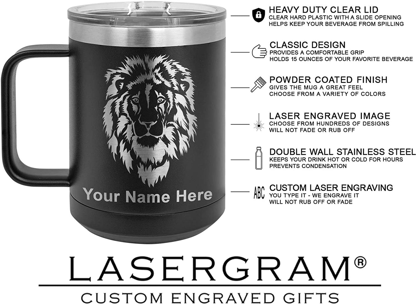 15oz Vacuum Insulated Coffee Mug, Baseball Coach, Personalized Engraving Included