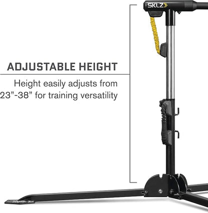 SKLZ Hurricane Batting Swing Trainer for Baseball & Softball - Durable Swing Arm - 4 Power Band System - High-Visibility, Anti-Dent Target Ball Head - Screw-in Base Legs, Metal Stakes & Carry Bag