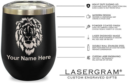 LaserGram Double Wall Stainless Steel Wine Glass, Baseball Ball, Personalized Engraving Included